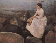 Edvard Munch The girl  at the sea bank painting
